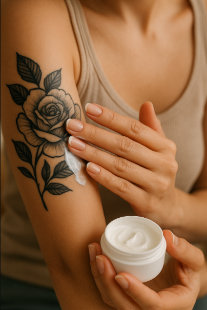 Lienzo de Piel Piel tatuada sana e hidratada con el uso de una crema de tatuajes de calidad