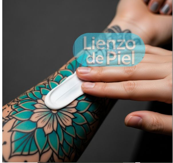 Aplicar crema protectora cuidado del tatuaje lienzo de piel suave